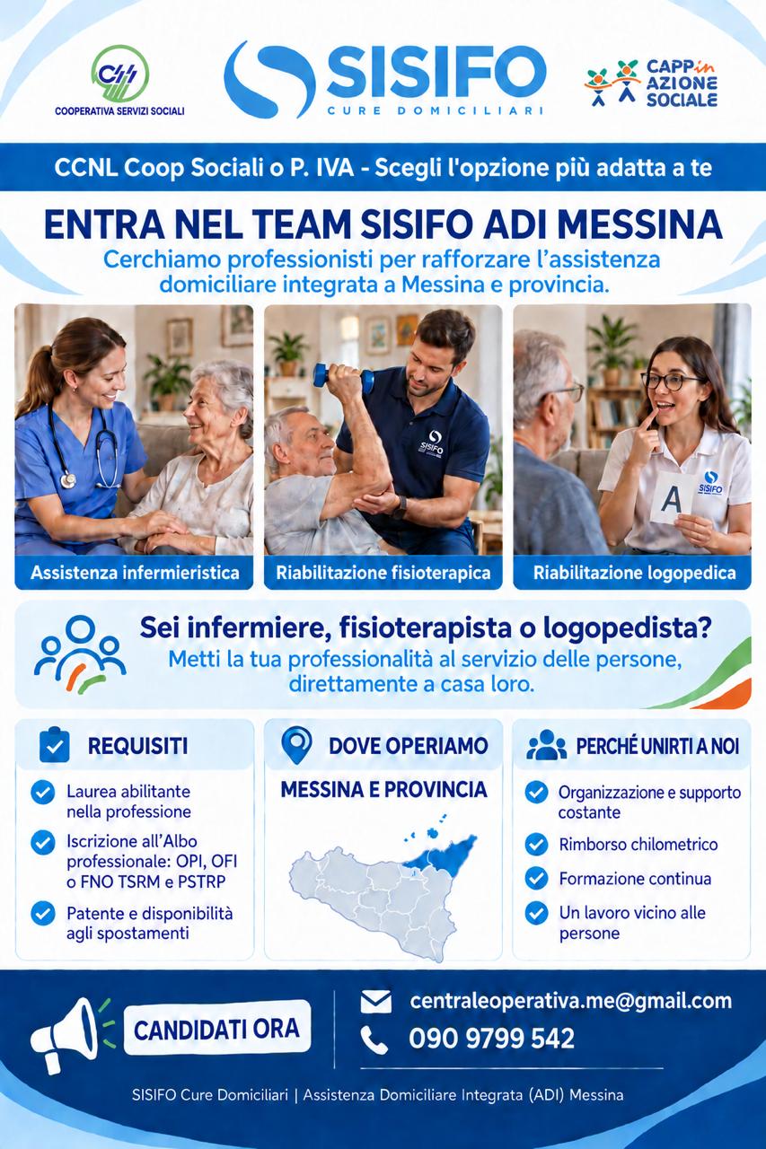 Offerta di lavoro messina infermieri, logopedisti e fisioterapisti